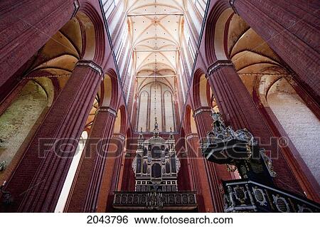 Stock Photograph - Organ And Pulpit In St. Nikolai Church, Wismar, Germany. Fotosearch