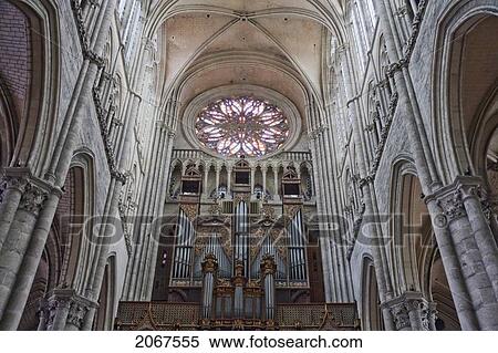 Stock Photography - Organ And Western Rose Window In Notre-Dame D'amiens Cathedral, Amiens, Somme, France. Fotosearch