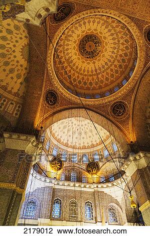 Stock Image - Ornate Ceilings Inside Mosque Of The Valide Sultan; Istanbul Turkey. Fotosearch