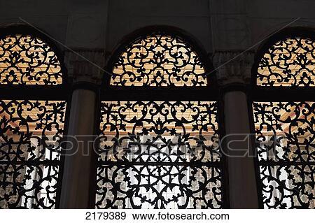 Stock Photo - Ornate Detail Of Metal Window Screens; Istanbul Turkey. Fotosearch