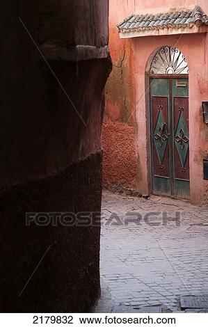 Stock Image - Ornate doorway in the Medina; Marrakesh, Morocco. Fotosearch