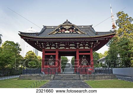 Stock Image - Ornate gate in Japanese architecture; Tokyo, Japan. Fotosearch