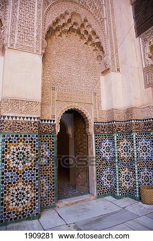 Ornate Plasterwork And Tiles In Medersa Ben Youseff, Marrakesh, Morocco View Large Photo Image Stock Image - Ornate Plasterwork And Tiles In Medersa Ben Youseff, Marrakesh, Morocco. Fotosearch