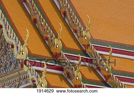 Ornate Tiled Roof Of Wat Pho Temple View Large Photo Image Stock Photo - Ornate Tiled Roof Of Wat Pho Temple. Fotosearch