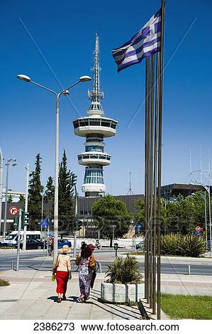 OTE telecom tower and revolving restaurant with the Greek flag on pole; Thessaloniki, Greece View Large Photo Image Stock Image - OTE telecom tower and revolving restaurant with the Greek flag on pole; Thessaloniki, Greece. Fotosearch