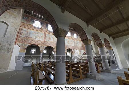 Stock Photo - Ottonian wall paintings on the interior walls of the naves of Sankt Georg Kirche (Saint George's Church), Monastic Island of Reichenau, Lake Constance, Baden-W. Fotosearch