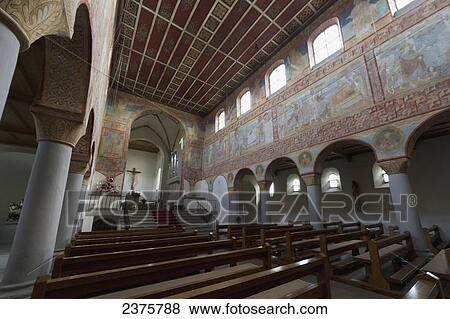 Stock Photo - Ottonian wall paintings on the interior walls of the naves of Sankt Georg Kirche (Saint George's Church), Monastic Island of Reichenau, Lake Constance, Baden-W. Fotosearch