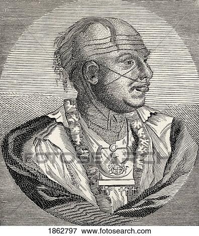 Stock Photo - Outacite Ostenaco C1703 - C1780 Chief Of The Cherokees Engraving From An Old Print From The Book The Century Illustrated Monthly Magazine May To October 1883. Fotosearch