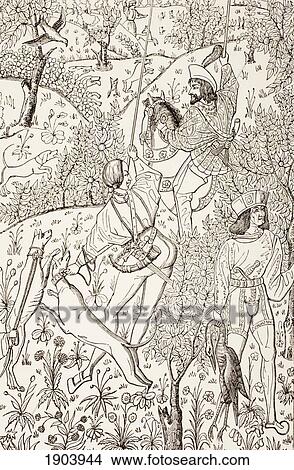 Outline Of A 15Th Century Hunting Tapestry. From Les Artes Au Moyen Age, Published Paris 1873. View Large Photo Image Picture - Outline Of A 15Th Century Hunting Tapestry. From Les Artes Au Moyen Age, Published Paris 1873.. Fotosearch