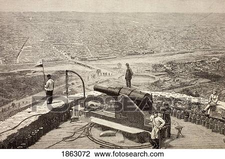 Stock Image - Overall View Of Lima, Peru, From San Cristobal Fort Circa 1880's. From La Ilustracion EspaÃƒâ€šÃ‚Â±ola Y Americana Of 1881. Fotosearch