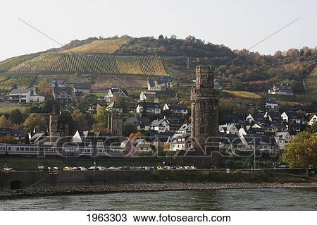 Ox Tower In Oberwesel, As Seen From The Rhine River, Rhineland-Palatinate, Germany View Large Photo Image Stock Image - Ox Tower In Oberwesel, As Seen From The Rhine River, Rhineland-Palatinate, Germany. Fotosearch