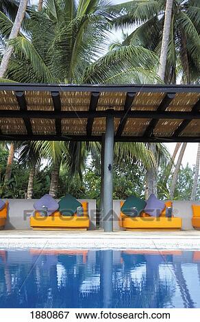 Stock Photo - Padded Loungers By Pool. Fotosearch