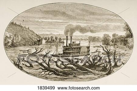 Stock Photo - Paddle Steamer On The Upper Missouri In 1870S. From American Pictures Drawn With Pen And Pencil By Rev Samuel Manning Circa 1880. Fotosearch