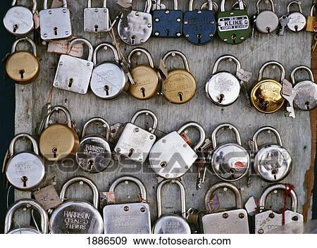 Stock Photo - Padlocks On Sale In Market In Delhi, Close Up. Fotosearch