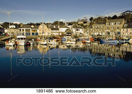 Padstow Marina Reflecting In Water View Large Photo Image Stock Photograph - Padstow Marina Reflecting In Water. Fotosearch