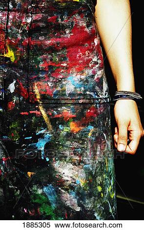 Stock Photography - Paint Splattered Apron And Arm, Close Up. Fotosearch