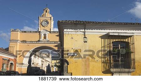 Stock Photo - Painted Buildlings In Antigua. Fotosearch