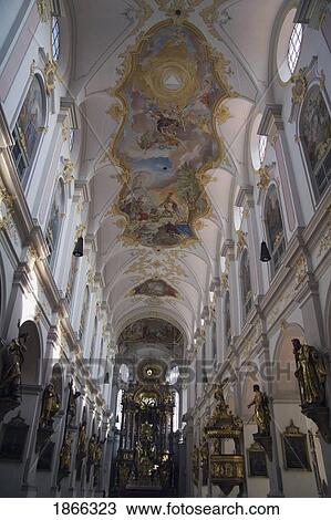 Stock Image - Painted Ceiling In A Church, Munich, Germany. Fotosearch