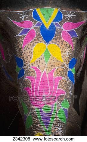 Stock Photo - Painted Elephant; India. Fotosearch