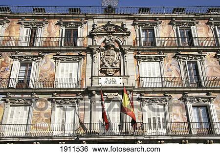 Stock Photograph - Painted Facade Of Casa De La Panaderia, Plaza Major, Madrid, Spain. Fotosearch