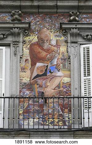 Stock Photo - Painted Facades Of Plaza Mayor (Main Square). Fotosearch
