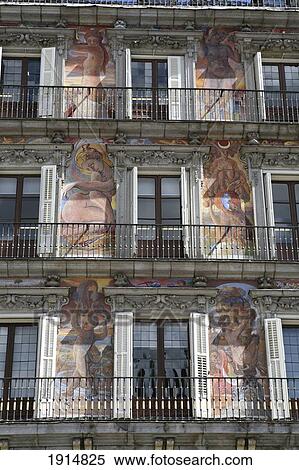 Stock Photography - Painted Facades Of Plaza Mayor. Fotosearch