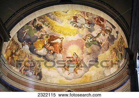 Painted Fresco On Dome Cathedral Ceiling Trento Trentino Italy