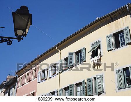 Painted Houses And Street Lamp In The Old Town View Large Photo Image Stock Photo - Painted Houses And Street Lamp In The Old Town. Fotosearch