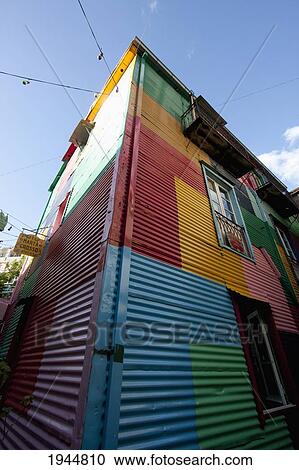 Stock Image - Painted houses at the Centro Cultural de los Artistas, Barrio La Boca, Buenos Aires, Capital Federal, Argentina. Fotosearch