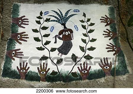 Stock Photograph - Painted Mural On The Wall Of The Tropical Dome At The Eden Project, Cornwall, England, Uk Doug Mckinlay/Axiom. Fotosearch