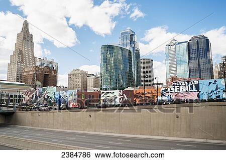 Painted murals on buildings with skyscrapers in the background; Kansas City, Missouri, United States of America View Large Photo Image Stock Photograph - Painted murals on buildings with skyscrapers in the background; Kansas City, Missouri, United States of America. Fotosearch