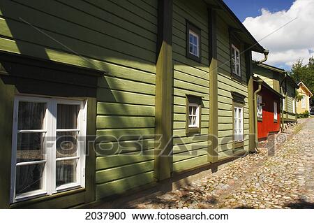 Painted Wooden Houses In The Old Town; Porvoo Finland View Large Photo Image Stock Image - Painted Wooden Houses In The Old Town; Porvoo Finland. Fotosearch
