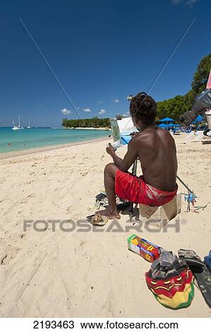 Painter at work on Sandy Lane Beach; Barbados View Large Photo Image Stock Image - Painter at work on Sandy Lane Beach; Barbados. Fotosearch