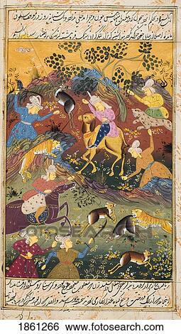 Painting From 17Th Century Persian Manuscript Hunters Mounted And On Foot Killing Deer And Tiger View Large Photo Image Stock Photograph - Painting From 17Th Century Persian Manuscript Hunters Mounted And On Foot Killing Deer And Tiger. Fotosearch
