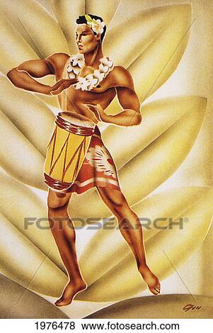 Stock Photo - Painting of a man playing a drum. Fotosearch