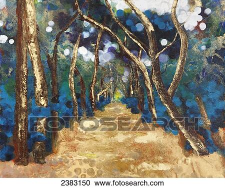 Stock Image - Painting of a path between the trees. Fotosearch