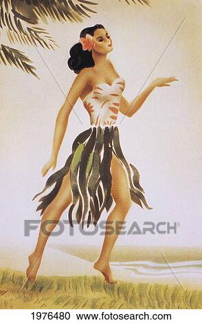 Painting of a woman in a grass skirt at the beach View Large Photo Image Stock Image - Painting of a woman in a grass skirt at the beach. Fotosearch