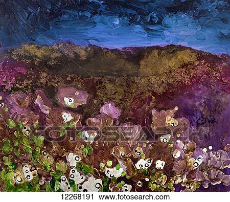 Painting of landscape with storm clouds over a mountain and flowers View Large Photo Image Stock Image - Painting of landscape with storm clouds over a mountain and flowers. Fotosearch