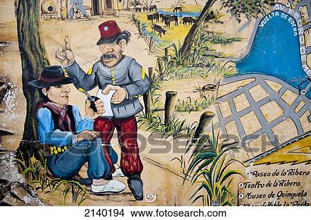 Picture - Painting Of Two Gauchos Drinking Mate In La Boca, Buenos Aires, Argentina. Fotosearch