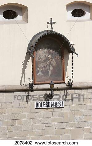 Stock Image - Painting On The Exterior Of The Basilica Of Our Lady Of The Angels, Kalwaria Zebrzydowska Sanctuary, Malopolska, Poland. Fotosearch