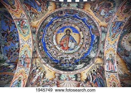 Stock Photo - Paintings by Zahari Zograf on the outer walls of the Rila Monastery, Blagoevgrad, Bulgaria. Fotosearch
