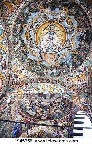 Stock Photograph - Paintings by Zahari Zograf on the outer walls of the Rila Monastery, Blagoevgrad, Bulgaria. Fotosearch