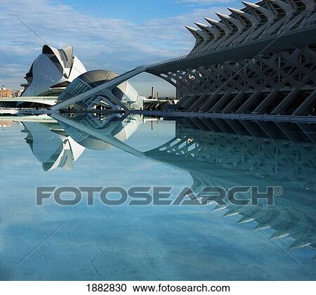 Stock Image - Palau De Les Arts, Hemispheric, And The Science Building; Valencia, Spain. Fotosearch