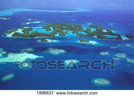 Stock Photo - Palau, Rock Islands, Aerial Overview A60E. Fotosearch
