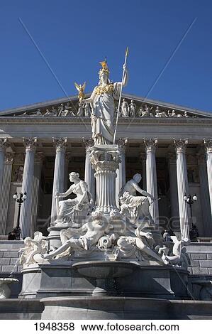 Pallas Athena statue in the Athenebrunnen fountain in front of the Parliament building, Vienna (Wien), Austria View Large Photo Image Stock Photo - Pallas Athena statue in the Athenebrunnen fountain in front of the Parliament building, Vienna (Wien), Austria. Fotosearch