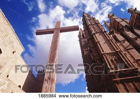 Picture - Palma Cathedral And Wooden Cross. Fotosearch