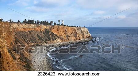 Stock Image - Palos verdes peninsula with point vicente lighthouse; Palos verdes california usa. Fotosearch