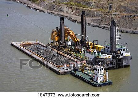 Stock Image - Panama Canal, Panama, Central America; Dredger, Gaillard Cut Widening Project. Fotosearch