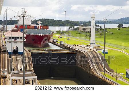 Panama, Panama Canal, Cargo ship entering Gatun Locks View Large Photo Image Stock Image - Panama, Panama Canal, Cargo ship entering Gatun Locks. Fotosearch