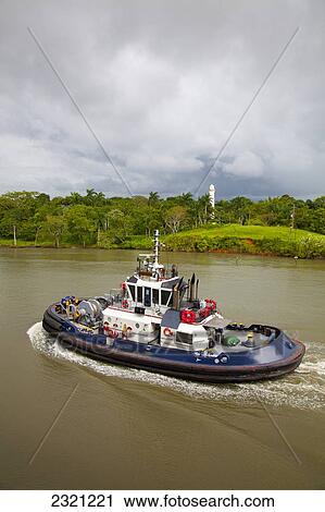 Panama, Panama Canal, View of tug boat in Gatun Lake View Large Photo Image Stock Image - Panama, Panama Canal, View of tug boat in Gatun Lake. Fotosearch